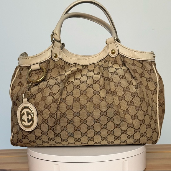 GUCCI Sukey Tote Bag Shoulder Handbag Canvas Brown - Picture 1 of 9